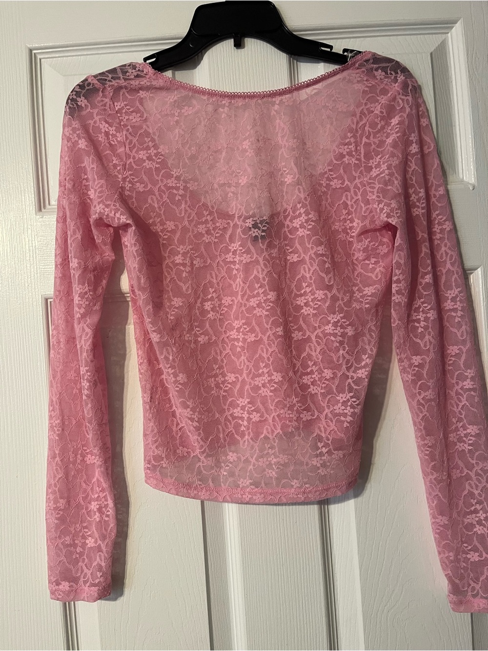 Sheer Pink Lace Long-Sleeve Women's Top Wild Fable